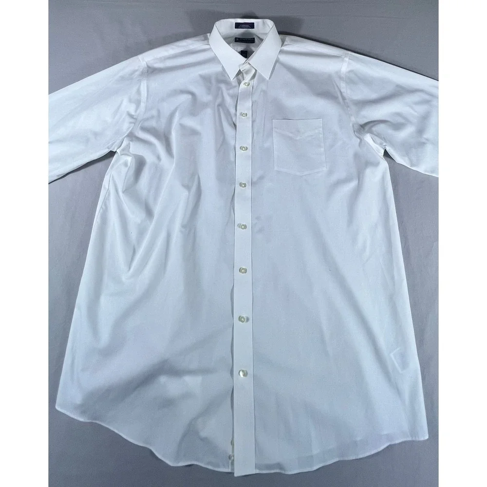 Stafford Performance White Dress Shirt Men's 18.5 36-37 Big & Tall Cotton Blend - Picture 4 of 13
